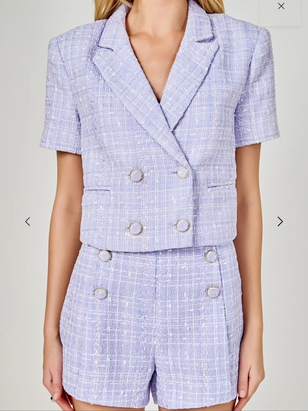endless rose Tweed Short-Sleeve Blazer in Purple & White Size Medium